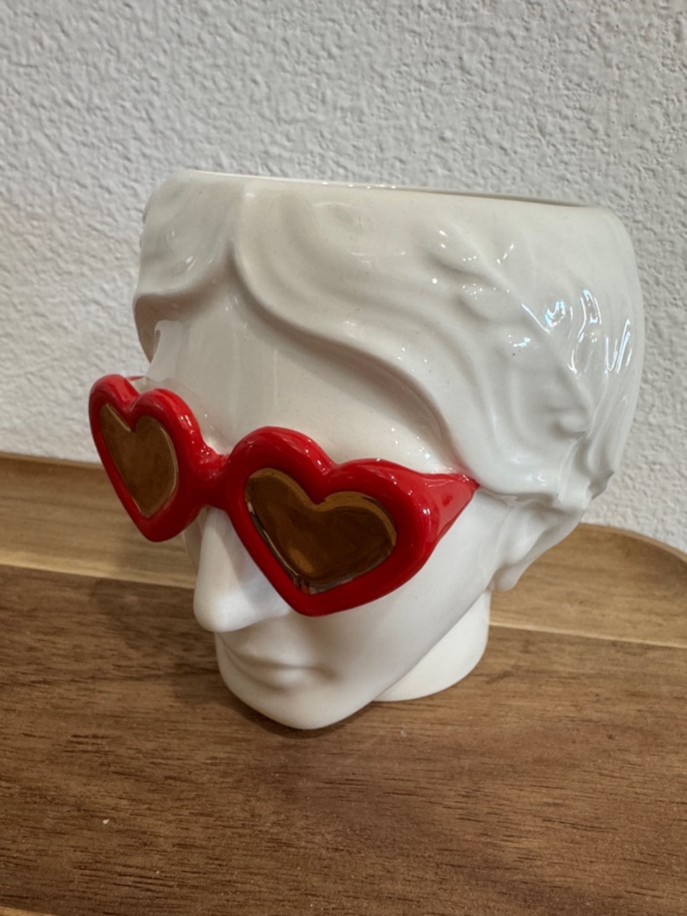 Sculpted Face Ceramic Mug with Red Sunglasses